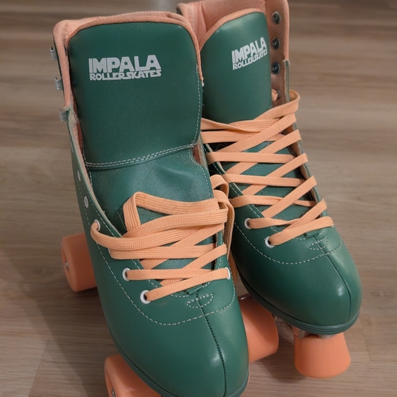 Impala Shoes - Impala Green Roller Skates with Peach Accents